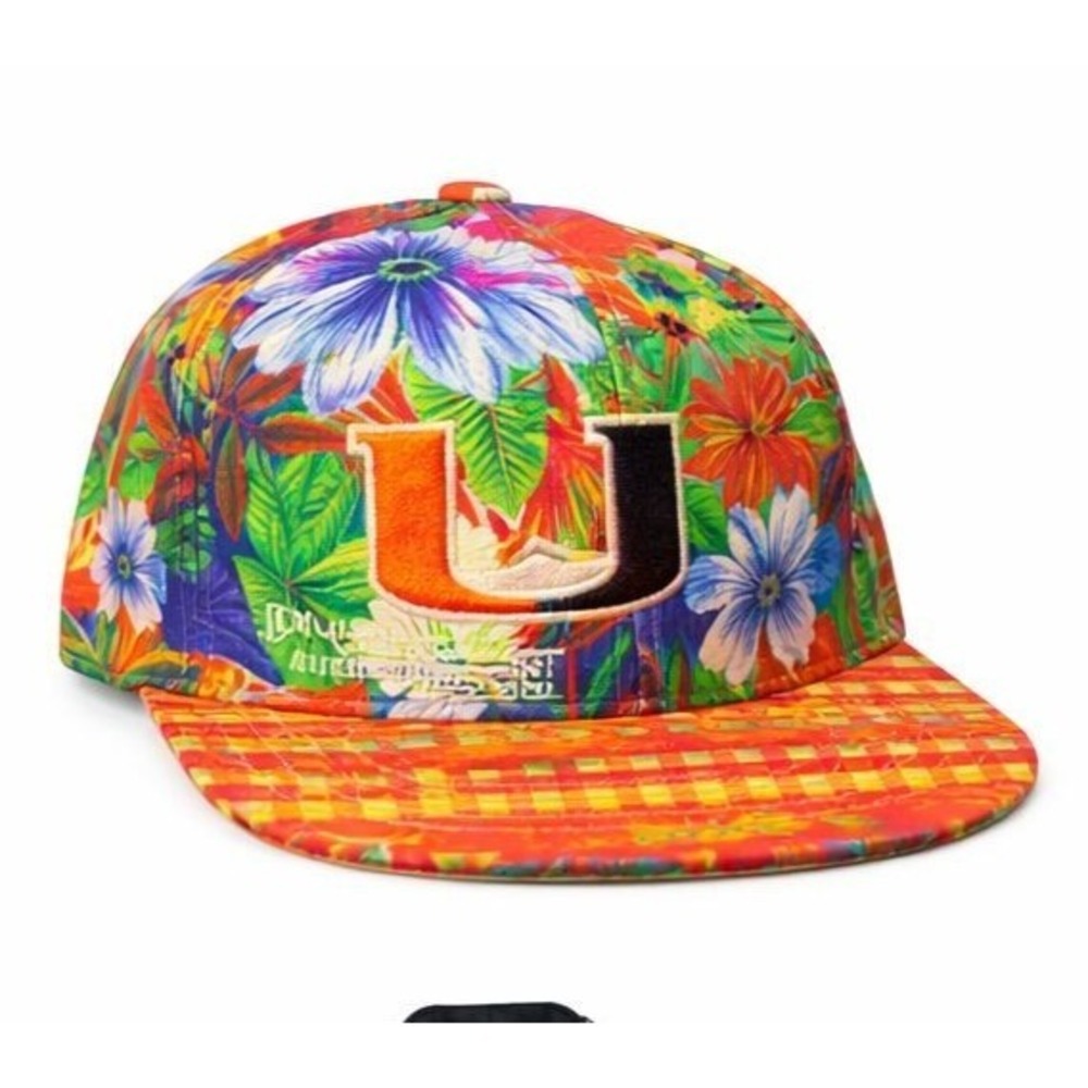 Miami Hurricanes Tropical Floral Snapback Hat Zephyr‎ Y2K Style Flat Brim NCAA